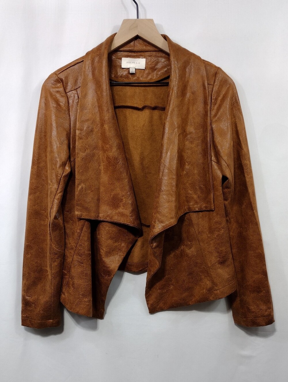 Skies Are Blue Faux Leather Draped Jacket Womens S Brown Boho Retro 90s Y2K
